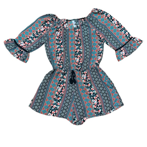 Xhilaration Girl's Multicolor Boho Romper Elastic Waist - Size M (7) W/Pockets - Picture 1 of 8